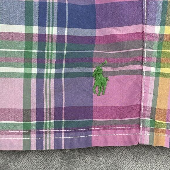 Polo Ralph Lauren Board Shorts‎ Mens 38 Pink Plaid Drawstring Preppy Green Pony - Picture 9 of 16
